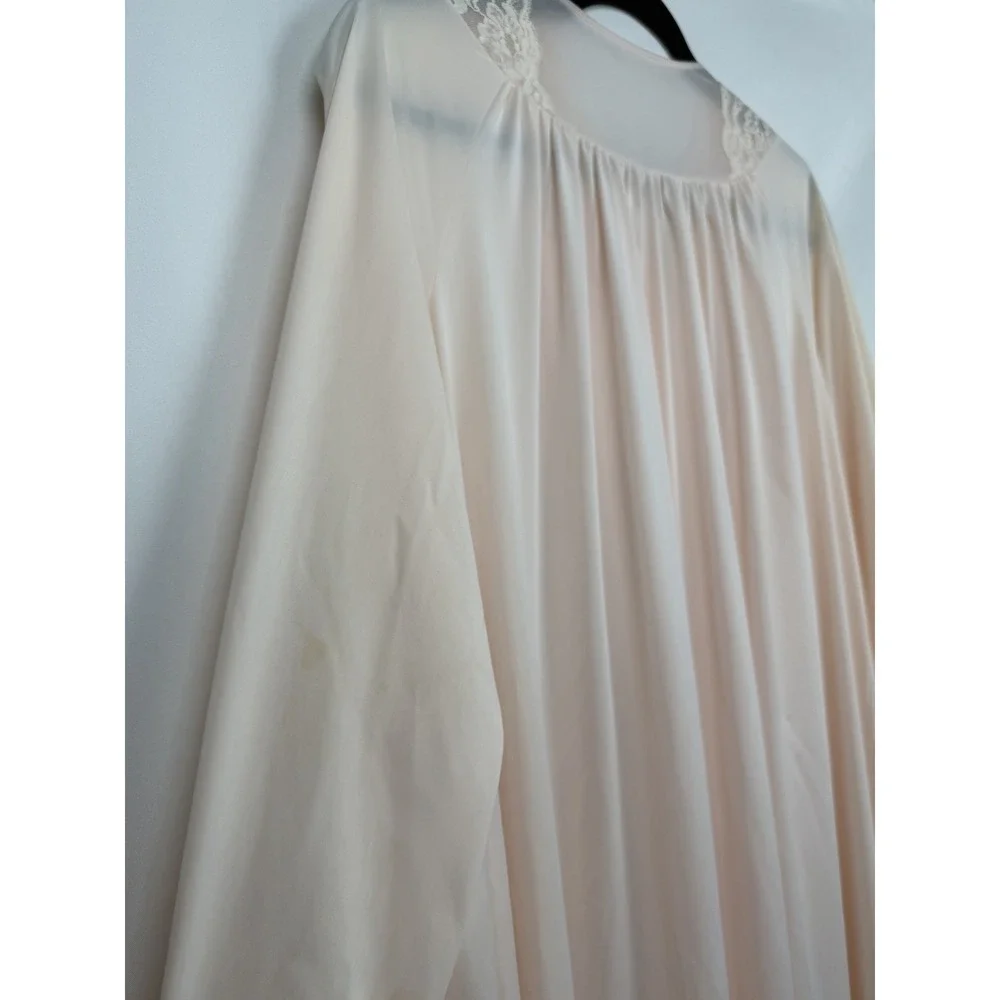 VTG Shadowline Nightgown Small Pastel Pink Peach Lace Robe Long Peignoir 70s 80s